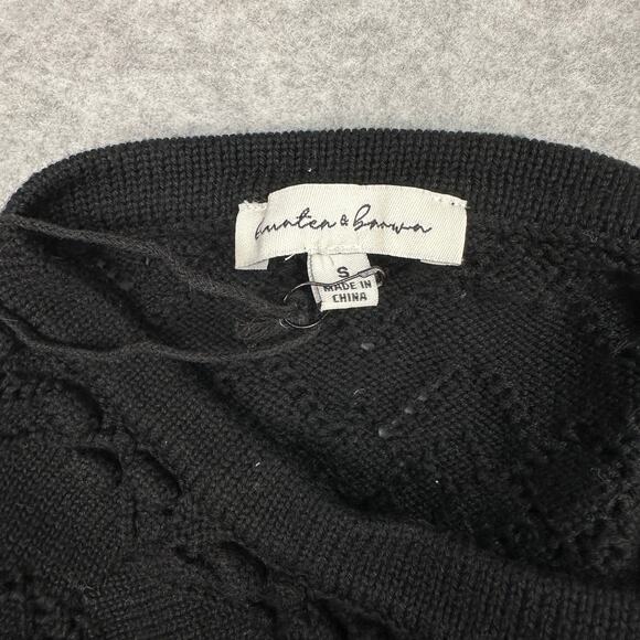 Hunter & Brown Halter Crop Top S Black Crochet Knit Backless Adjustable Tie-Back - Picture 6 of 11